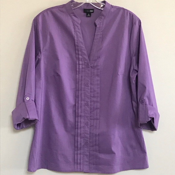 East 5th PURPLE LONG SLEEVE TUNIC W/ PLEATS - Picture 1 of 6